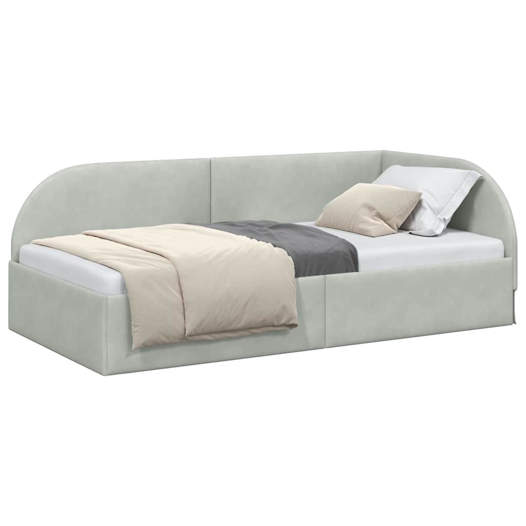 Corner Bed Frame with Headboard Light grey 90 x 200 cm Velvet