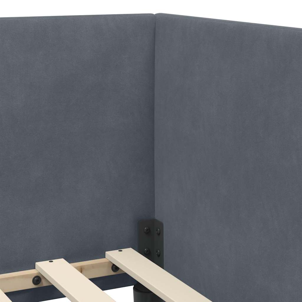 Corner Bed Frame with Headboard Dark grey 90 x 200 cm Velvet