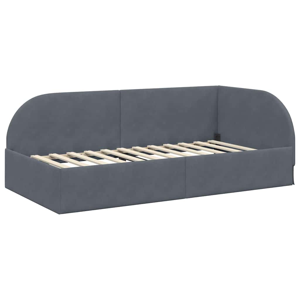Corner Bed Frame with Headboard Dark grey 90 x 200 cm Velvet