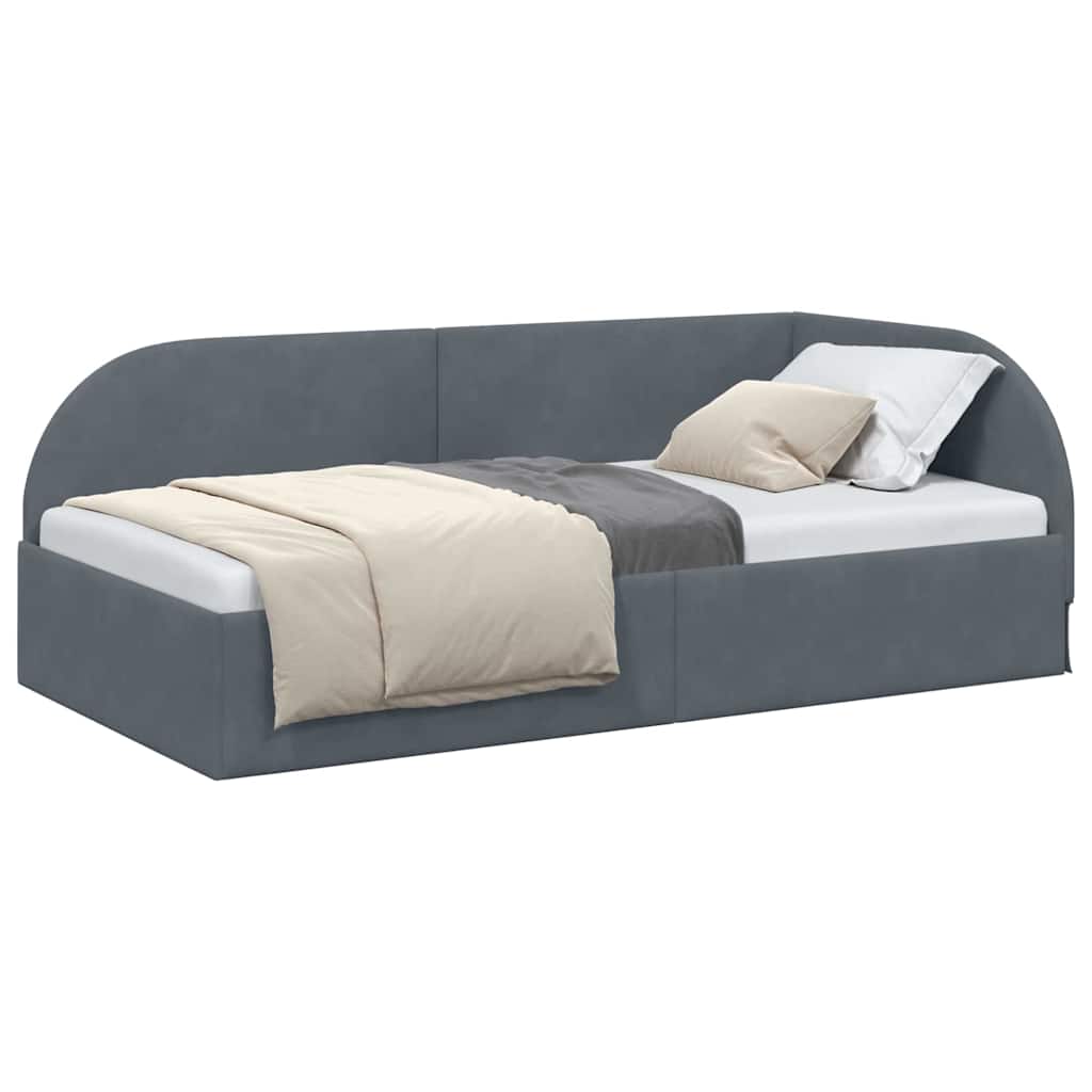 Corner Bed Frame with Headboard Dark grey 90 x 200 cm Velvet