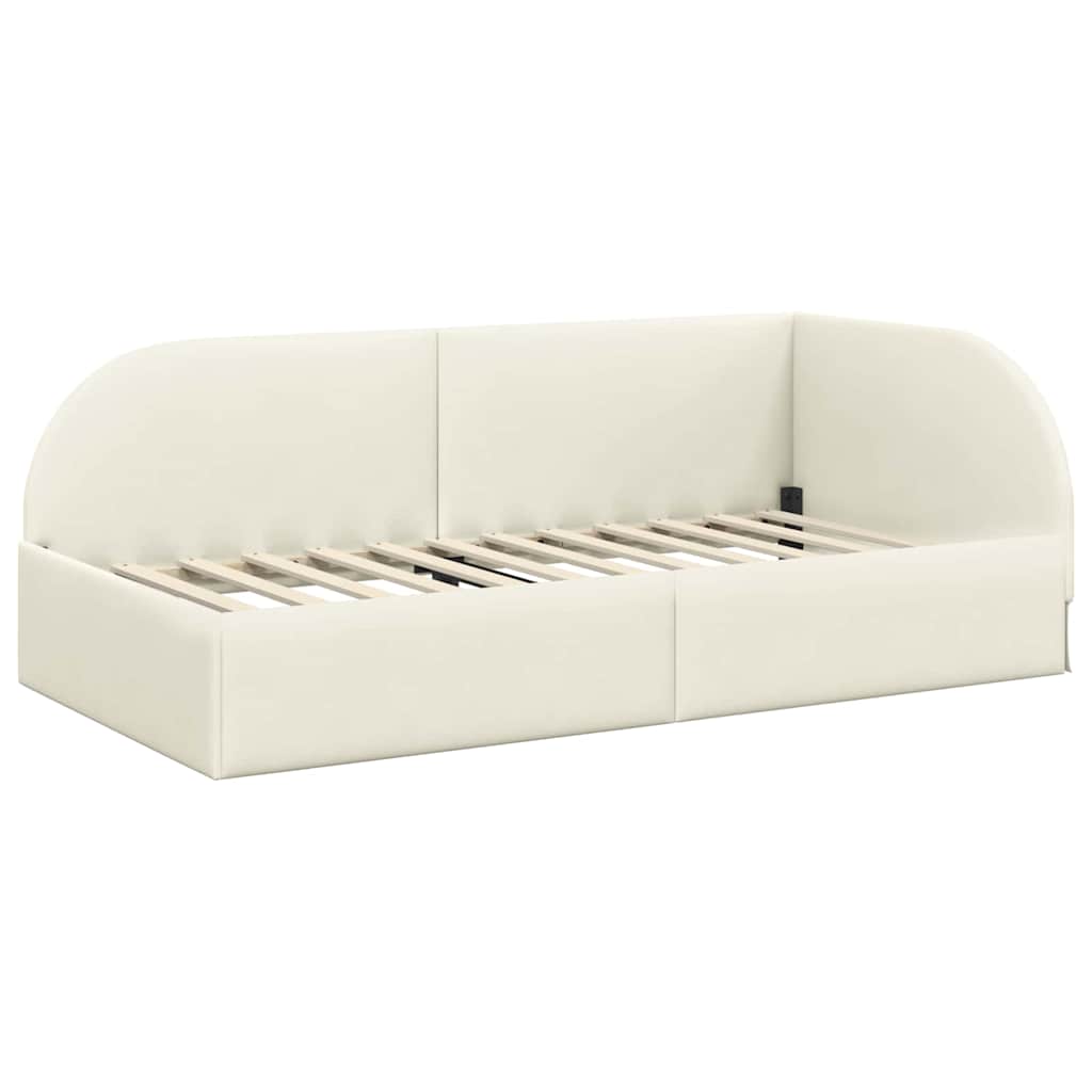 Corner Bed Frame with Headboard Cream 90 x 200 cm Velvet