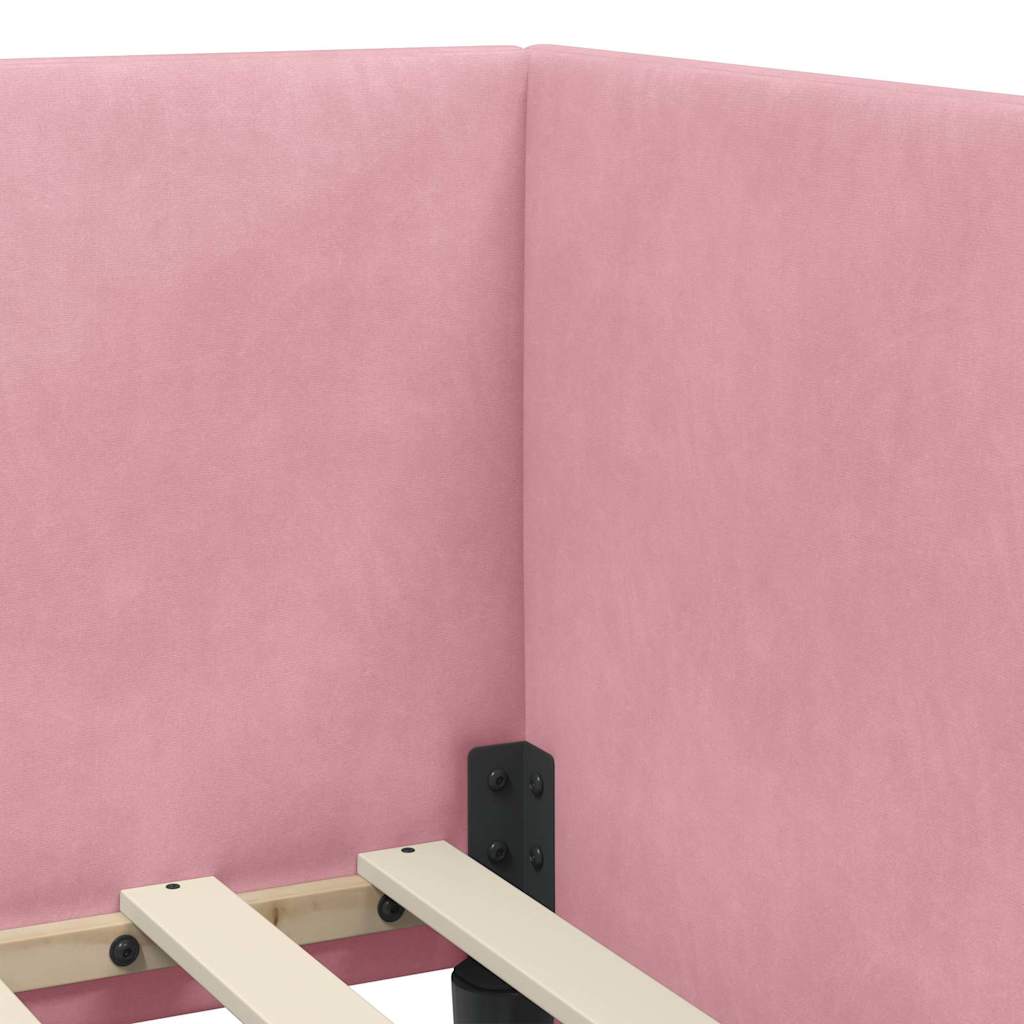 Corner Bed Frame with Headboard Pink 100 x 200 cm Velvet
