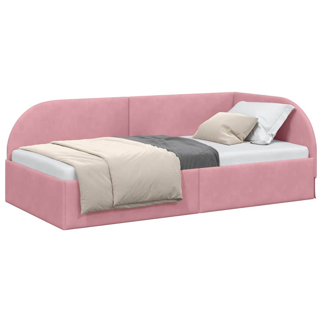 Corner Bed Frame with Headboard Pink 100 x 200 cm Velvet