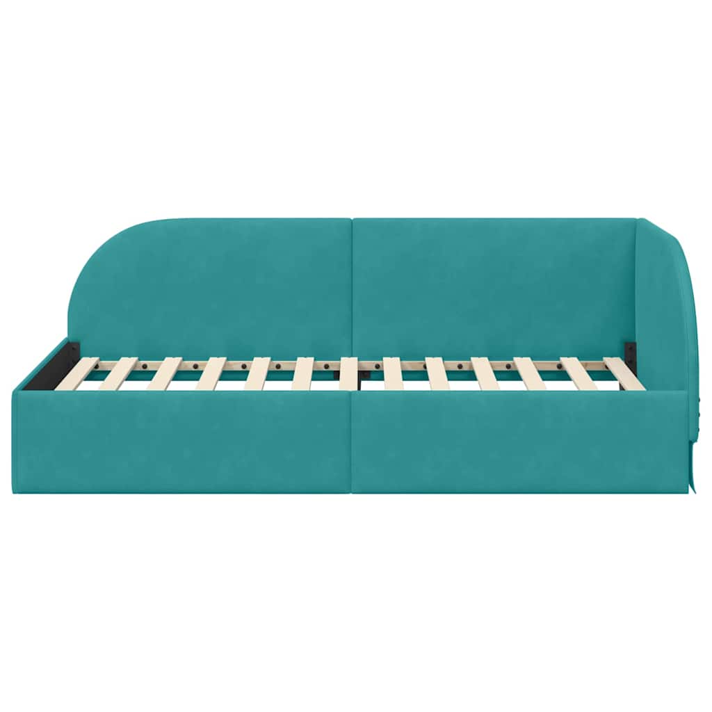 Corner Bed Frame with Headboard Turquoise 100 x 200 cm Velvet