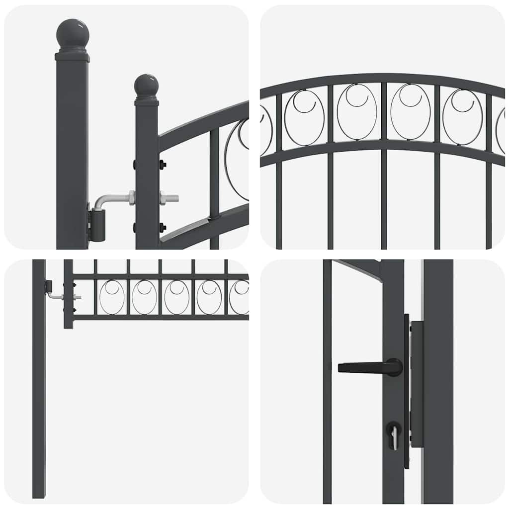 Fence Gate with Lock Grey 125 x 100 cm Powder-coated steel