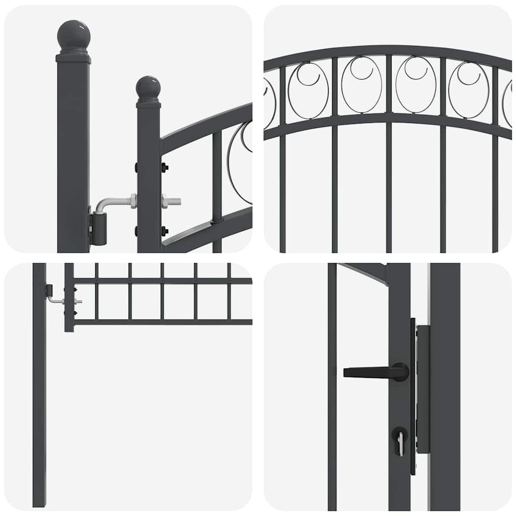 Fence Gate with Lock Grey 170 x 100 cm Powder-coated steel