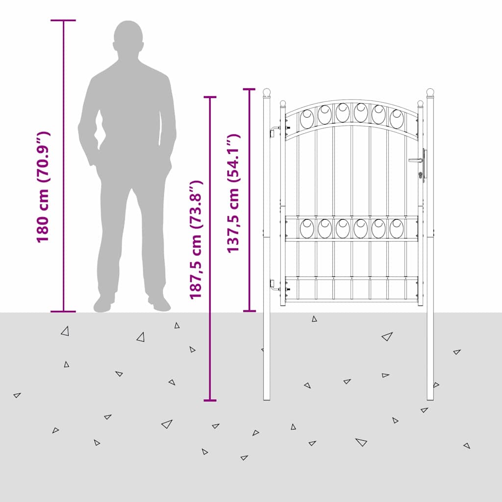 Fence Gate with Lock Grey 170 x 100 cm Powder-coated steel