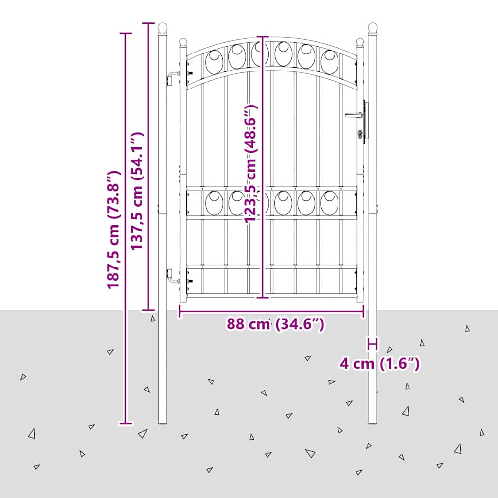 Fence Gate with Lock Grey 170 x 100 cm Powder-coated steel