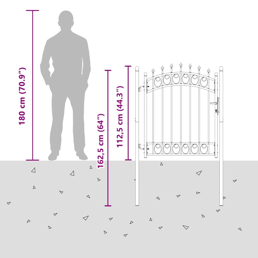 Fence Gate with Spikes Grey 125 x 100 cm Powder-coated steel