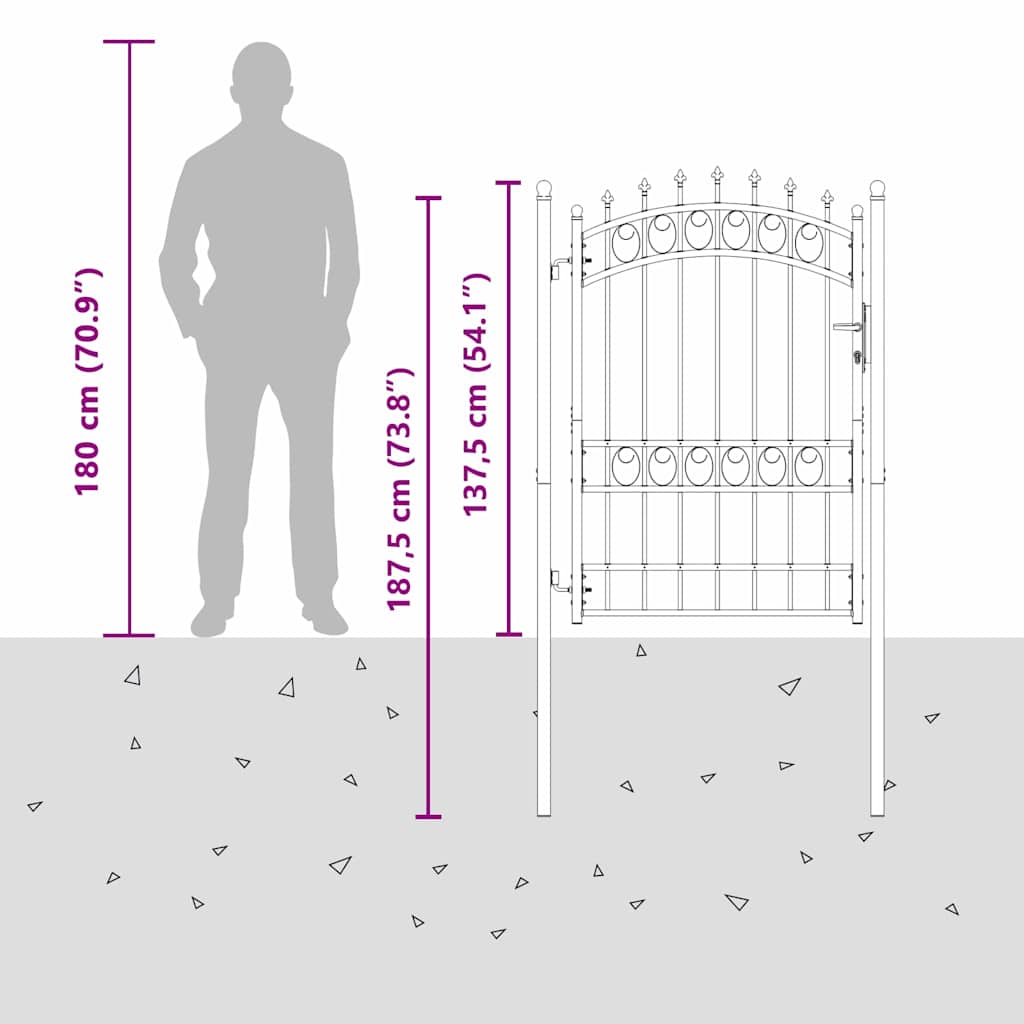 Fence Gate with Spikes Grey 170 x 100 cm Powder-coated steel