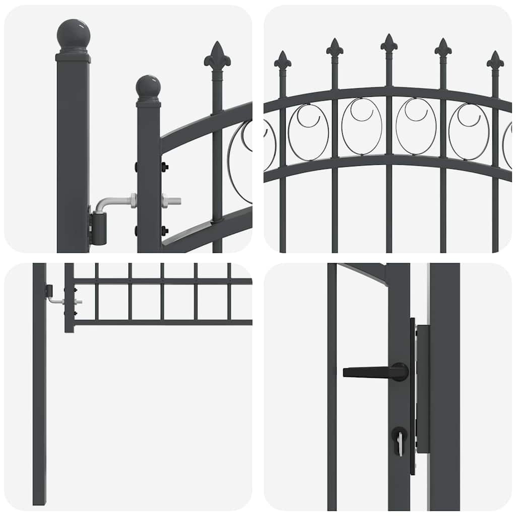 Fence Gate with Spikes Grey 200 x 100 cm Powder-coated steel