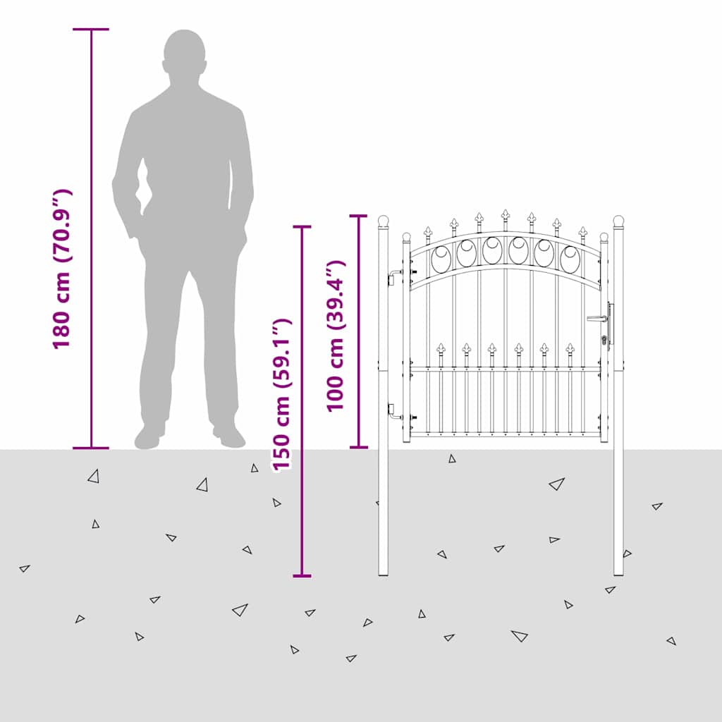 Fence Gate with Spikes Grey 100 x 100 cm Powder-coated steel