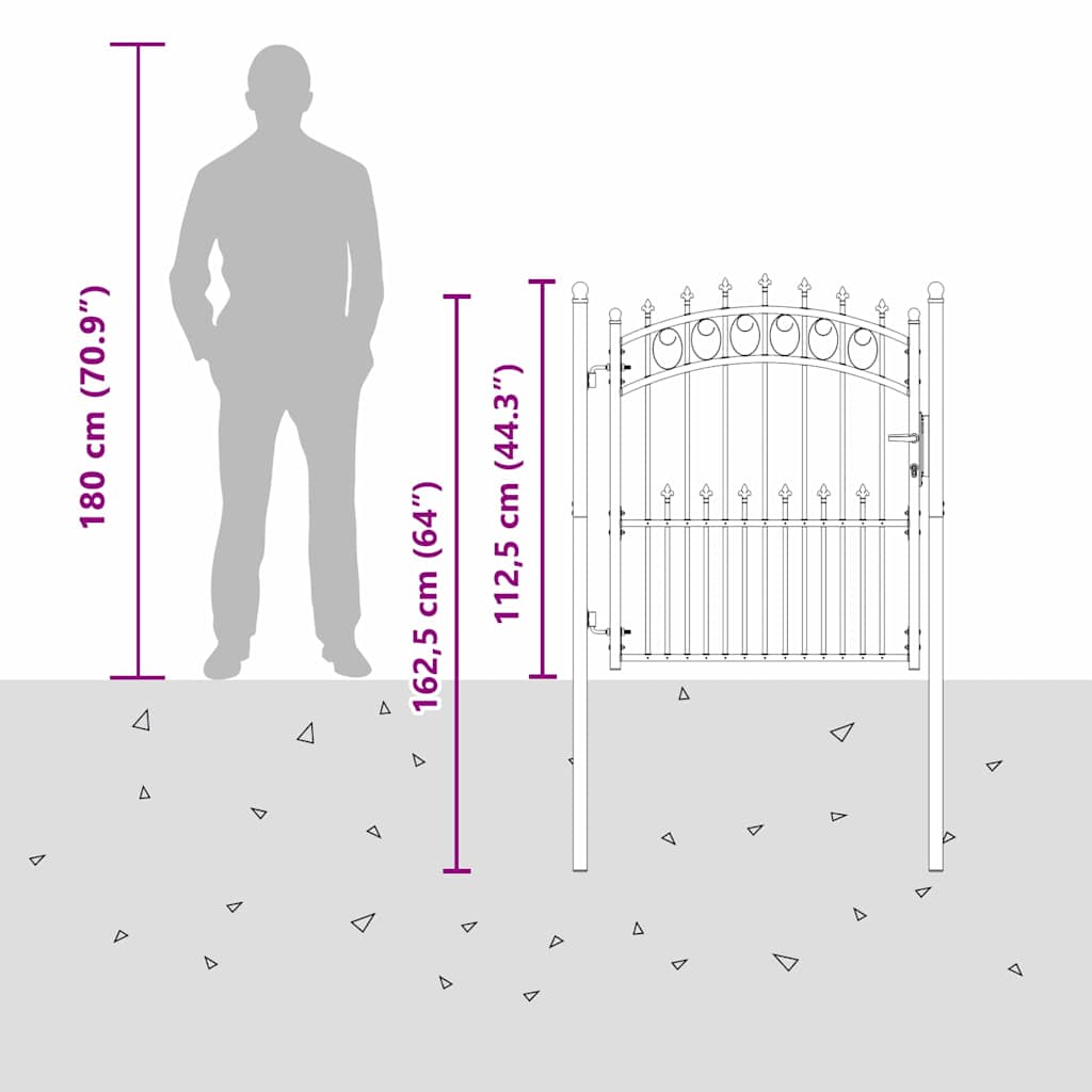 Fence Gate with Spikes Grey 125 x 100 cm Powder-coated steel