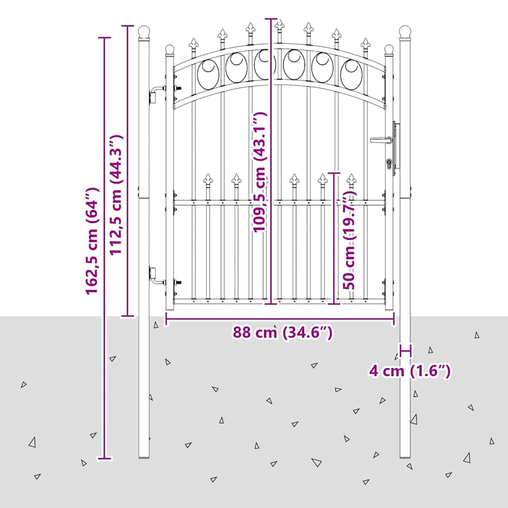 Fence Gate with Spikes Grey 125 x 100 cm Powder-coated steel