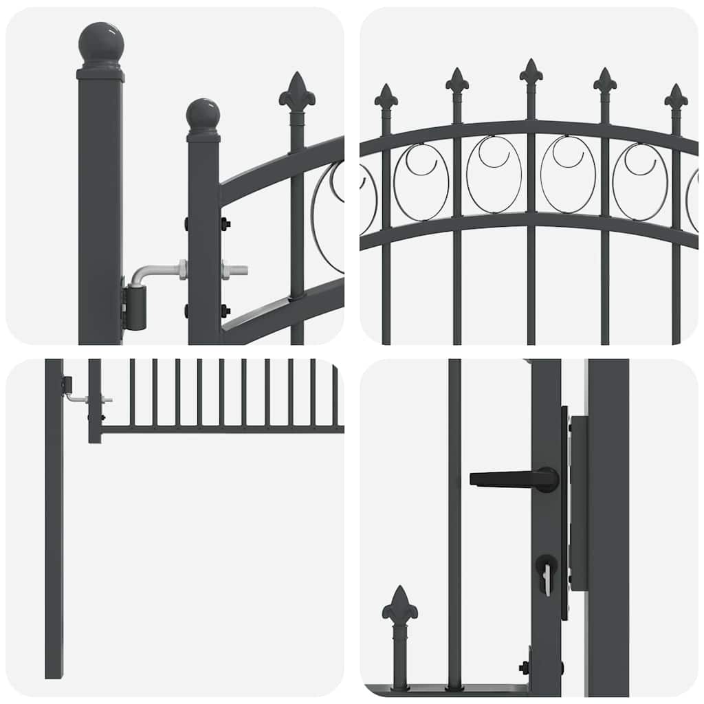 Fence Gate with Spikes Grey 150 x 100 cm Powder-coated steel