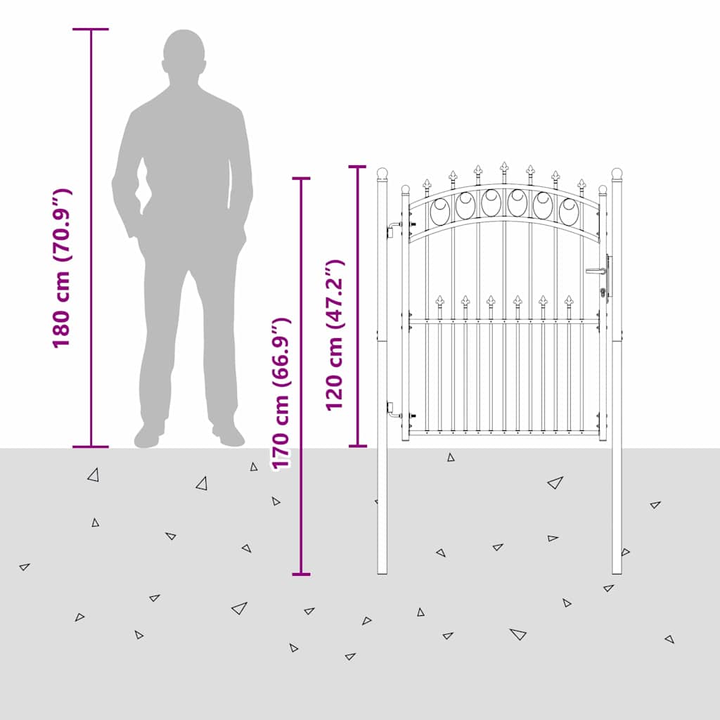 Fence Gate with Spikes Grey 150 x 100 cm Powder-coated steel