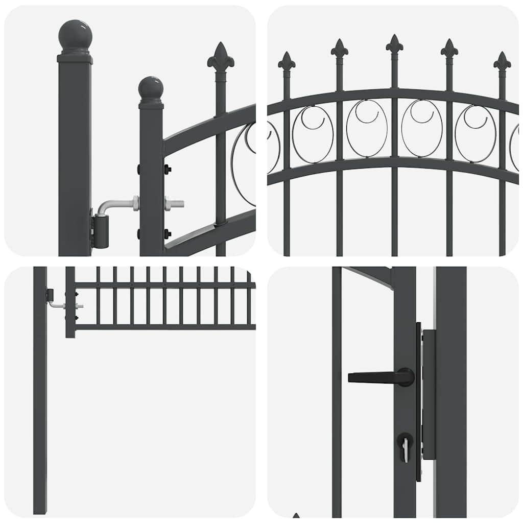 Fence Gate with Spikes Grey 200 x 100 cm Powder-coated steel