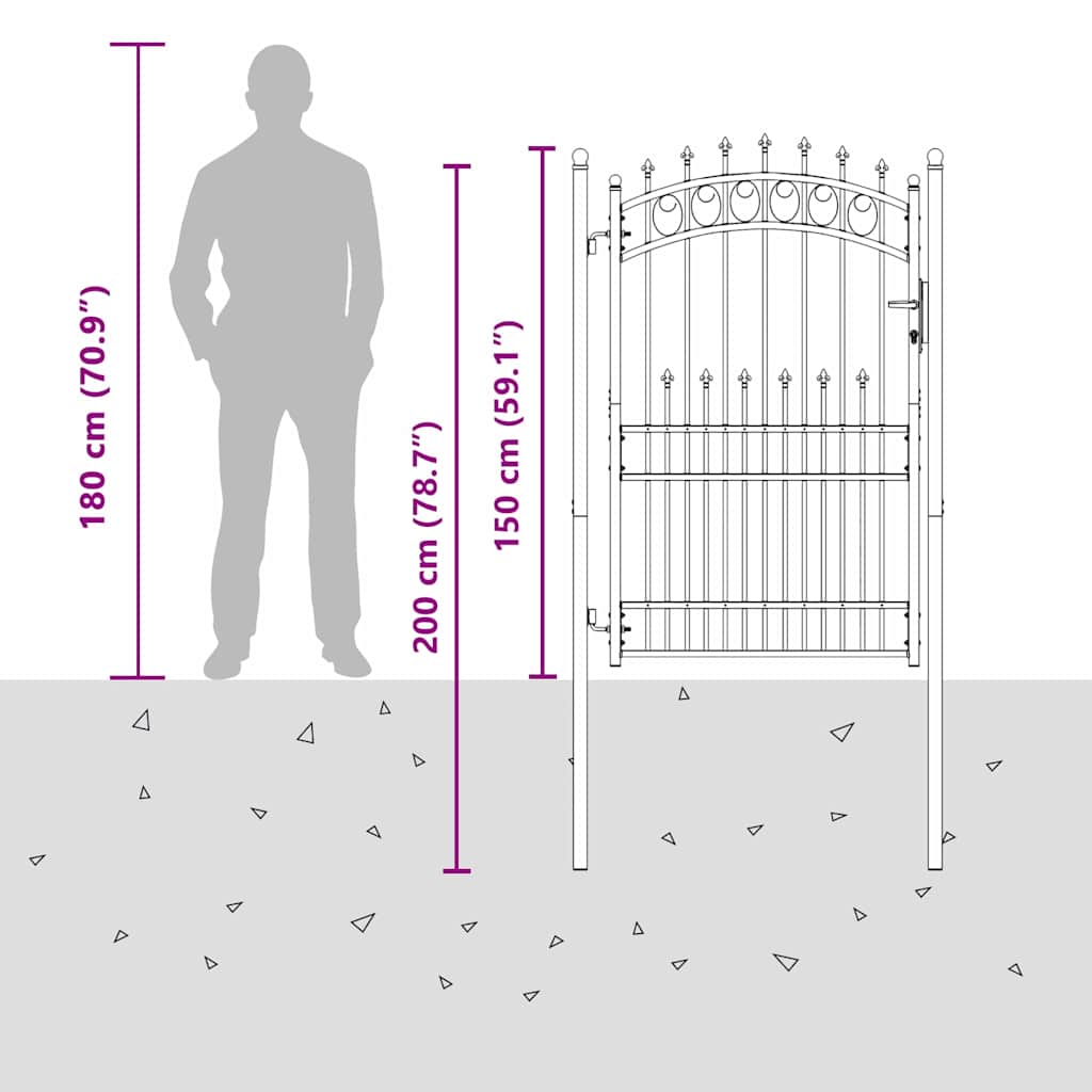 Fence Gate with Spikes Grey 200 x 100 cm Powder-coated steel
