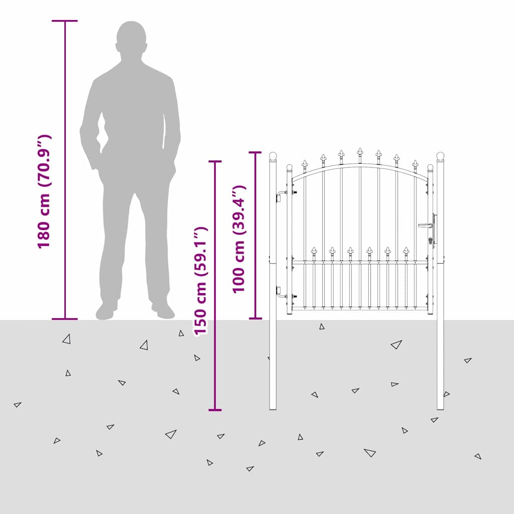 Fence Gate with Spikes Grey 100 x 100 cm Powder-coated steel