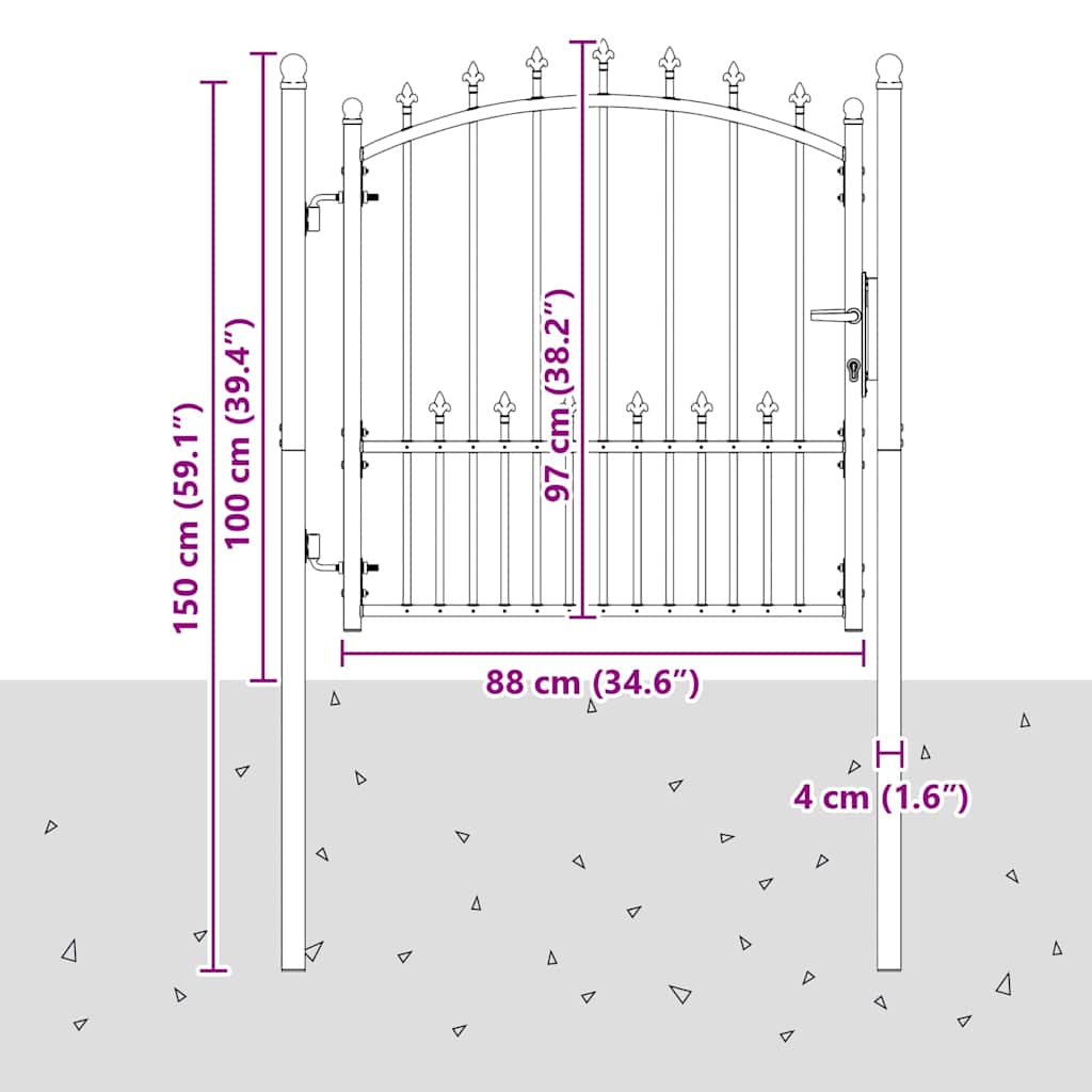 Fence Gate with Spikes Grey 100 x 100 cm Powder-coated steel