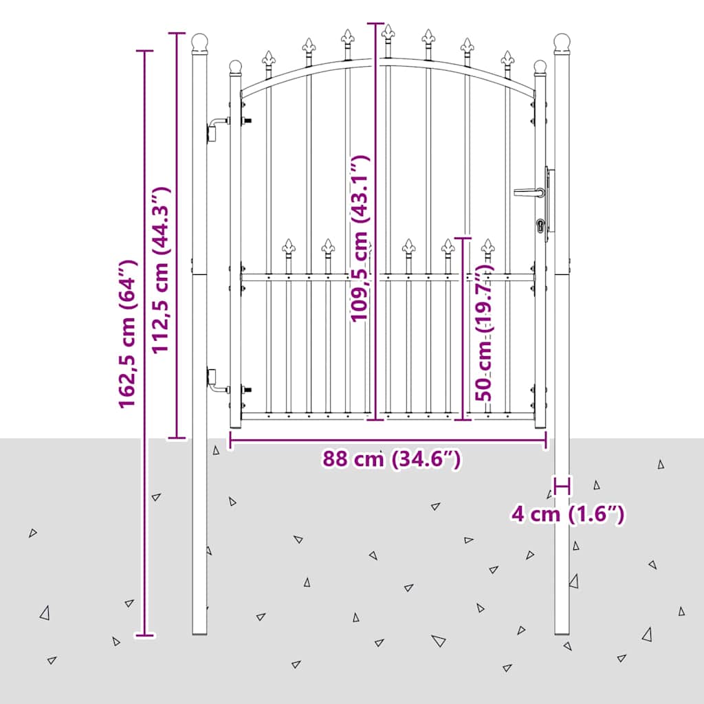 Fence Gate with Spikes Grey 125 x 100 cm Powder-coated steel
