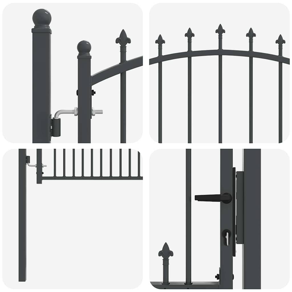 Fence Gate with Spikes Grey 150 x 100 cm Powder-coated steel