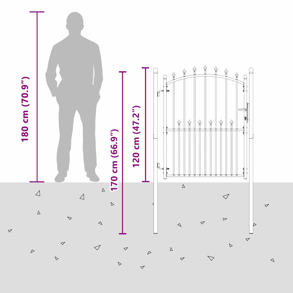 Fence Gate with Spikes Grey 150 x 100 cm Powder-coated steel