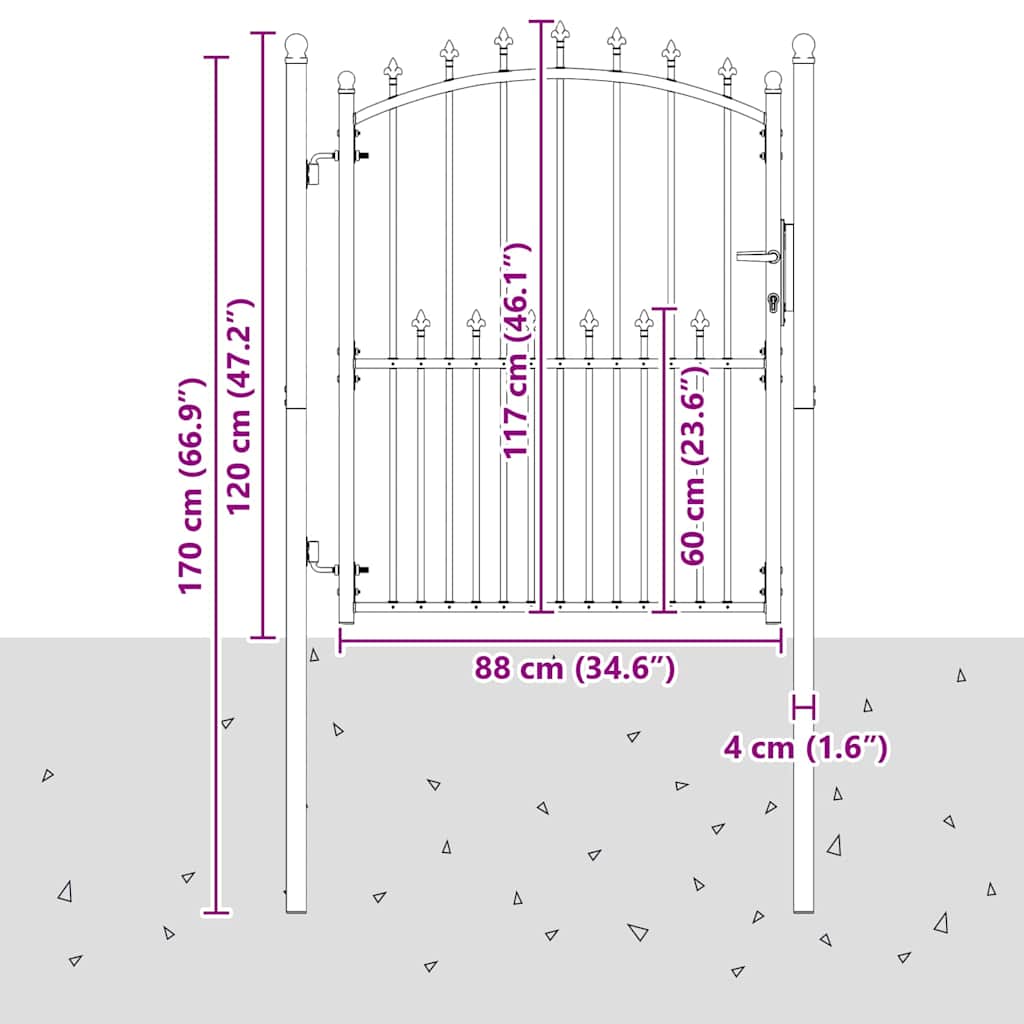 Fence Gate with Spikes Grey 150 x 100 cm Powder-coated steel