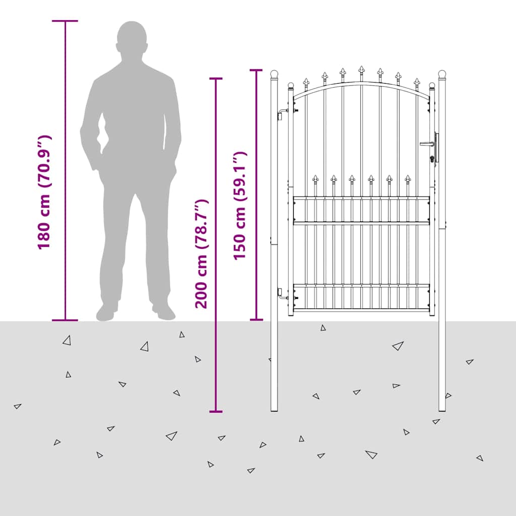 Fence Gate with Spikes Grey 200 x 100 cm Powder-coated steel