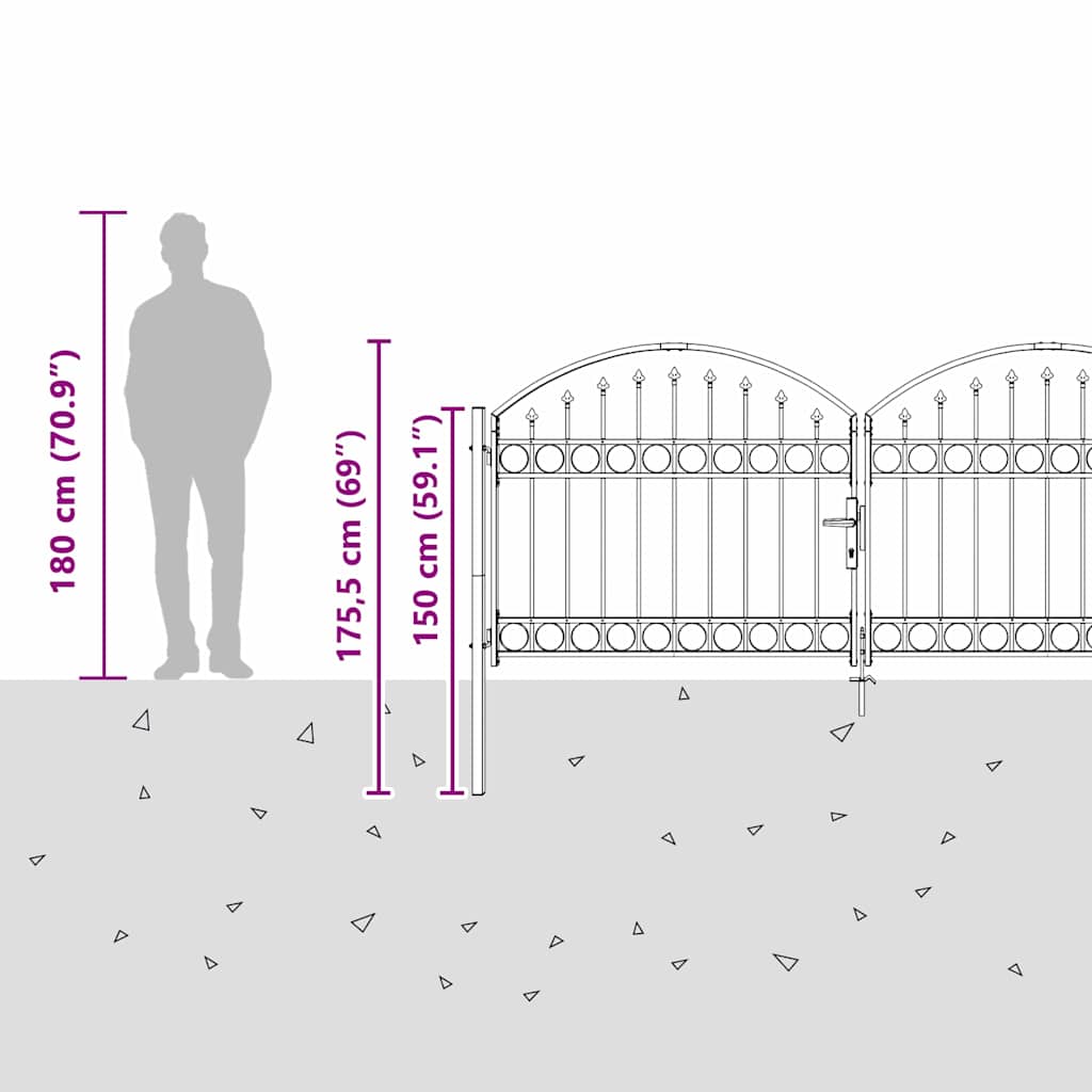 Fence gate with Lock Grey 300 x 125 cm Steel