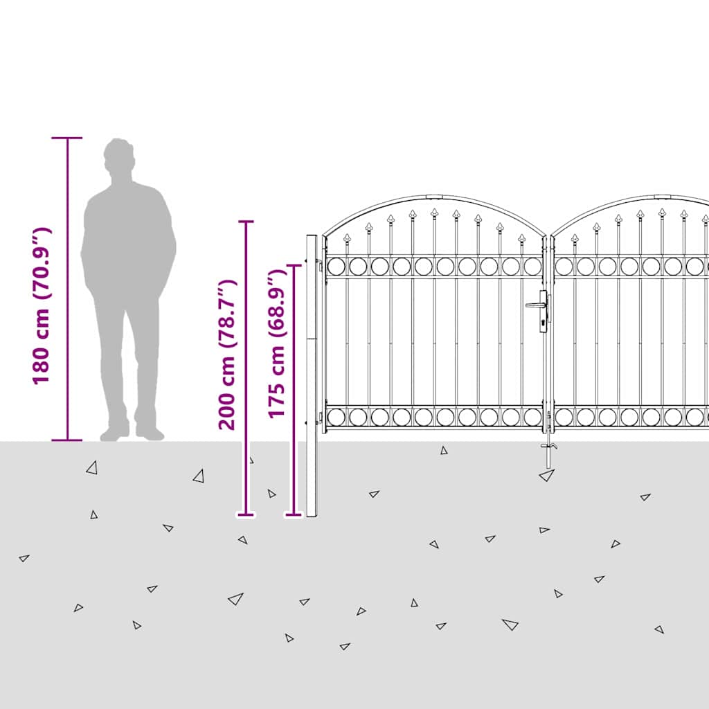 Fence gate with Lock Grey 300 x 150 cm Steel