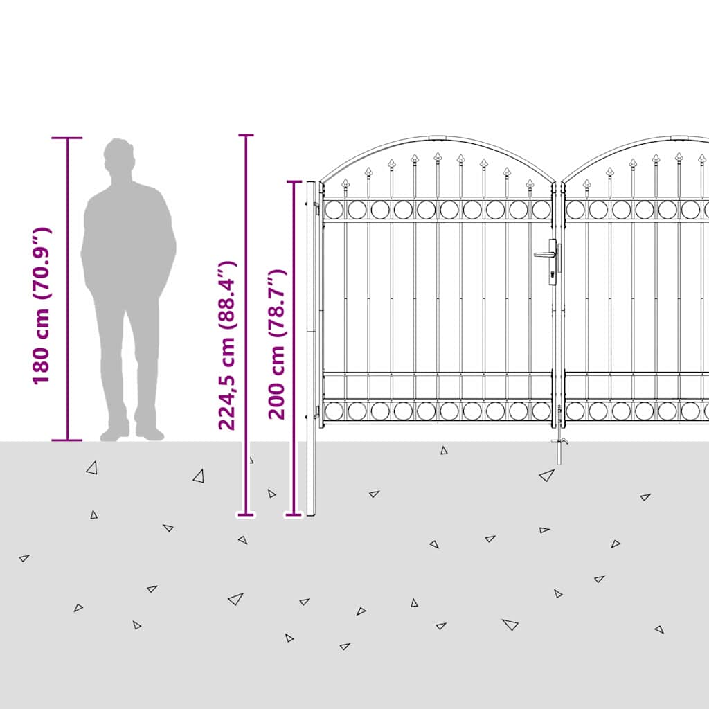 Fence gate with Lock Grey 300 x 175 cm Steel