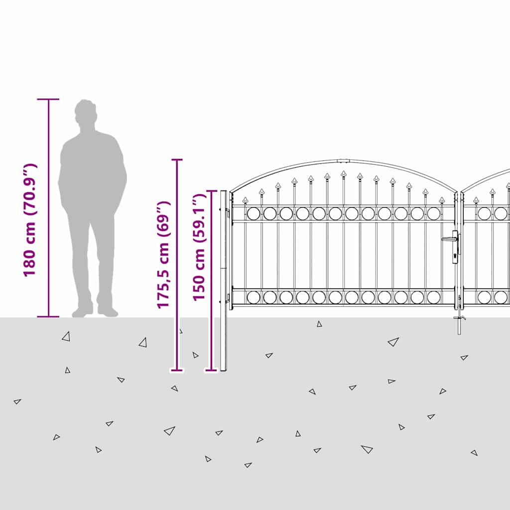 Fence gate with Lock Grey 400 x 125 cm Steel