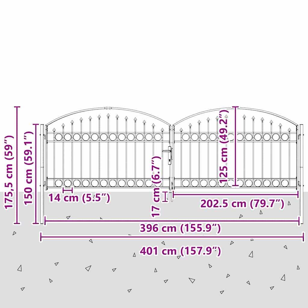 Fence gate with Lock Grey 400 x 125 cm Steel