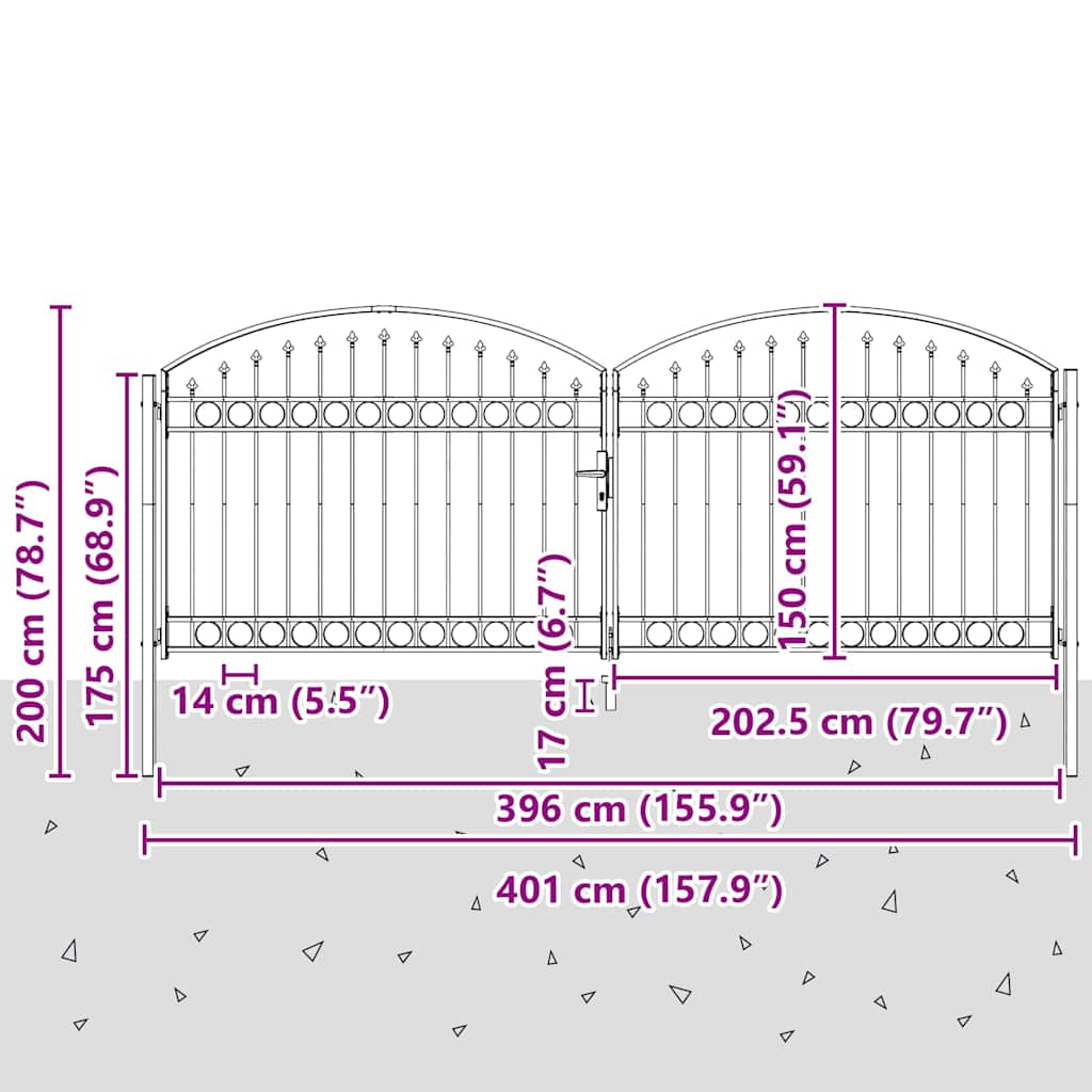 Fence gate with Lock Grey 400 x 150 cm Steel