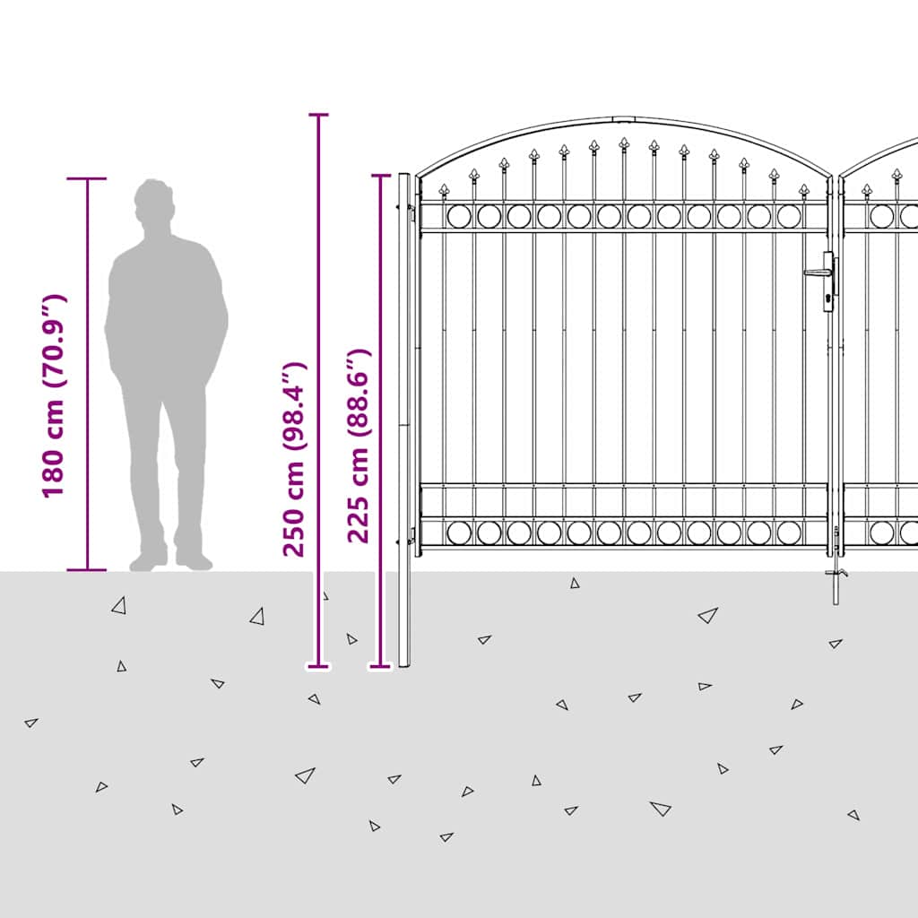 Fence gate with Lock Grey 400 x 200 cm Steel