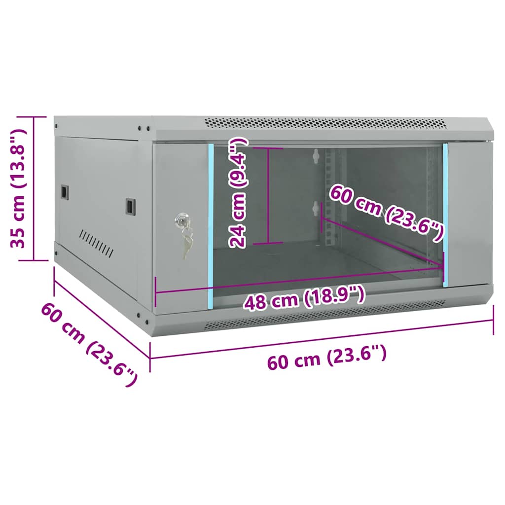 Network Cabinet with Storage Grey 60 x 60 x 35 cm Steel