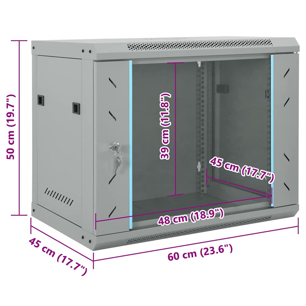 Network Cabinet with Storage Grey 60 x 45 x 50 cm Steel