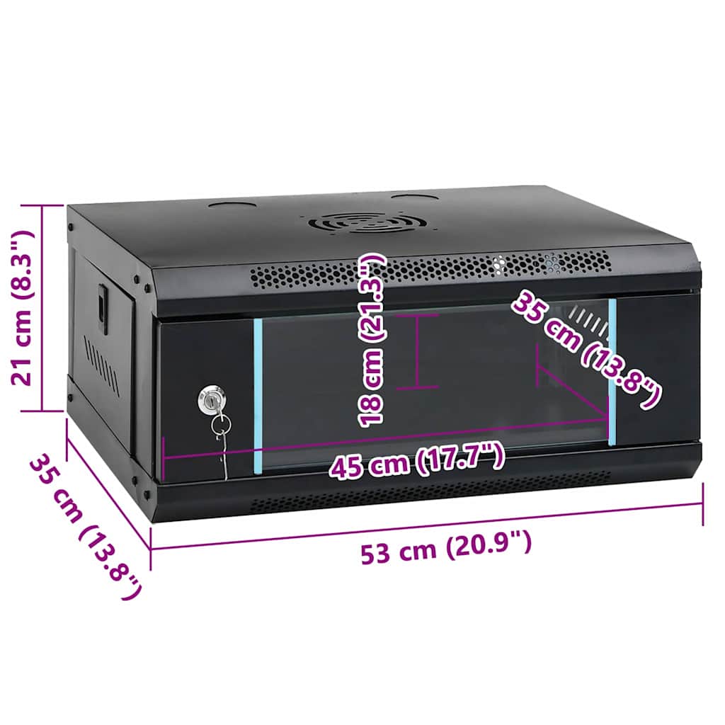 Network Cabinet with Storage Black 53 x 35 x 21 cm Steel