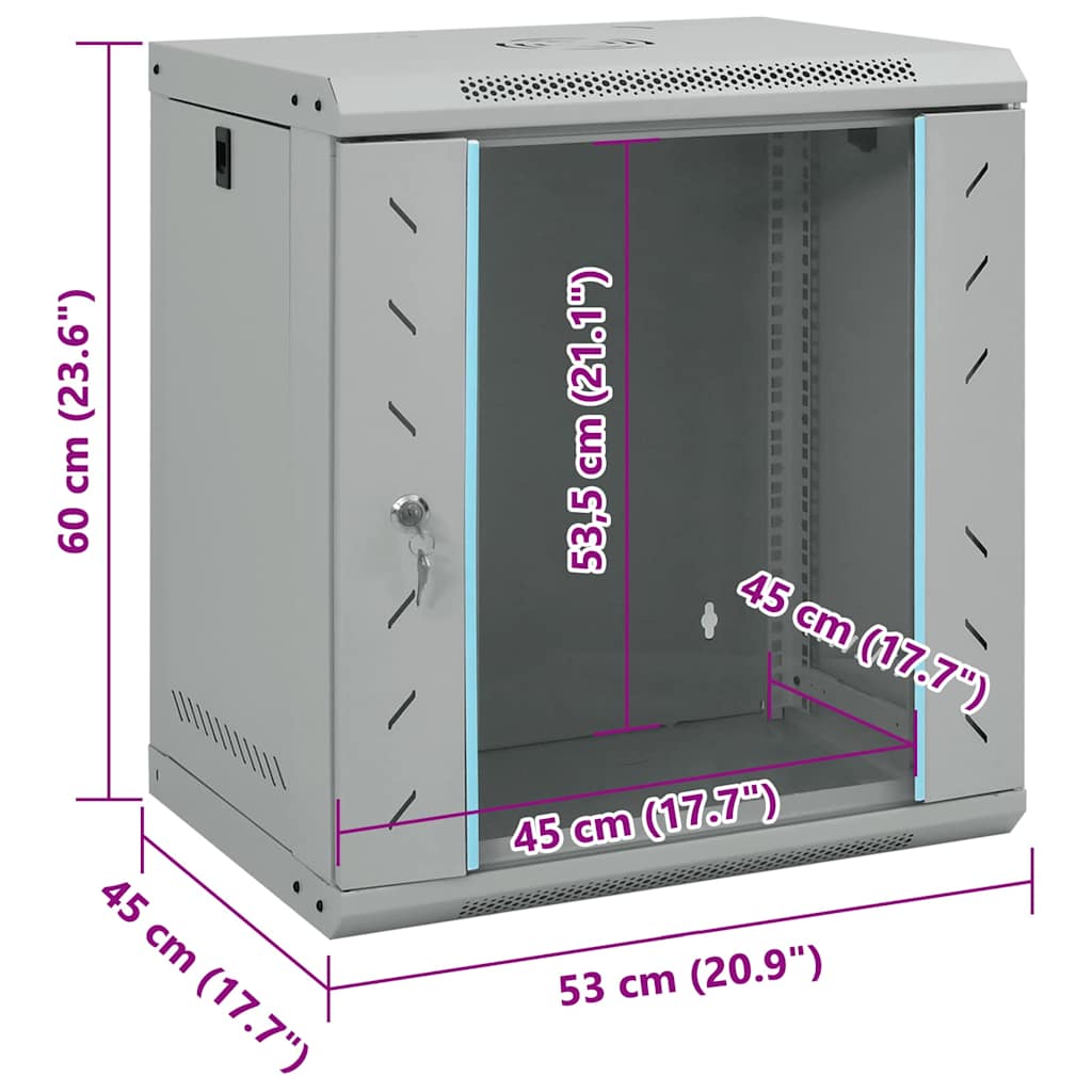 Network Cabinet with Storage Grey 53 x 45 x 60 cm Steel