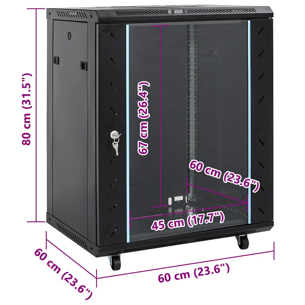 Network Cabinet with Storage Black 60 x 60 x 80 cm Steel