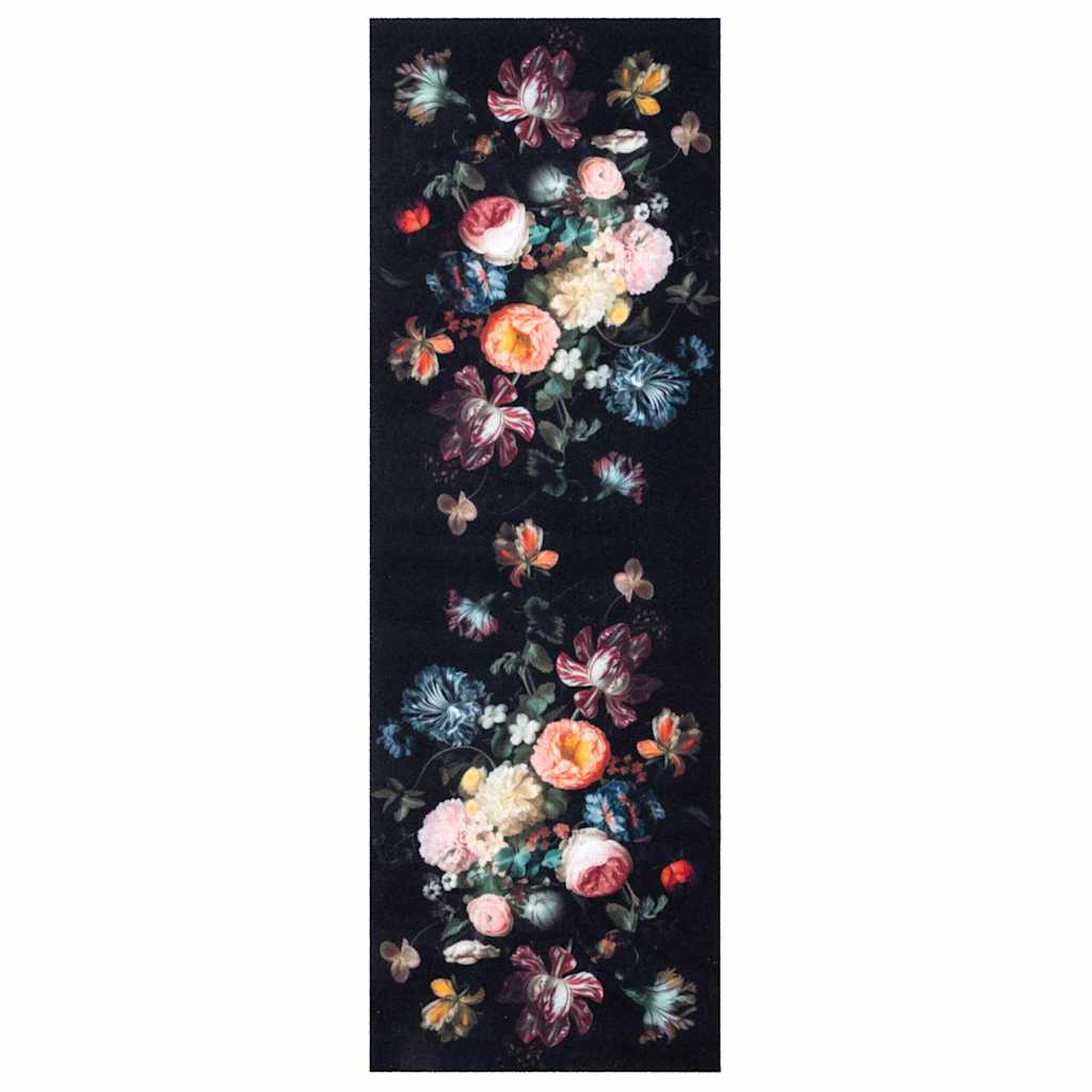Kitchen Mat Floral Black 180 x 60 cm Velvet