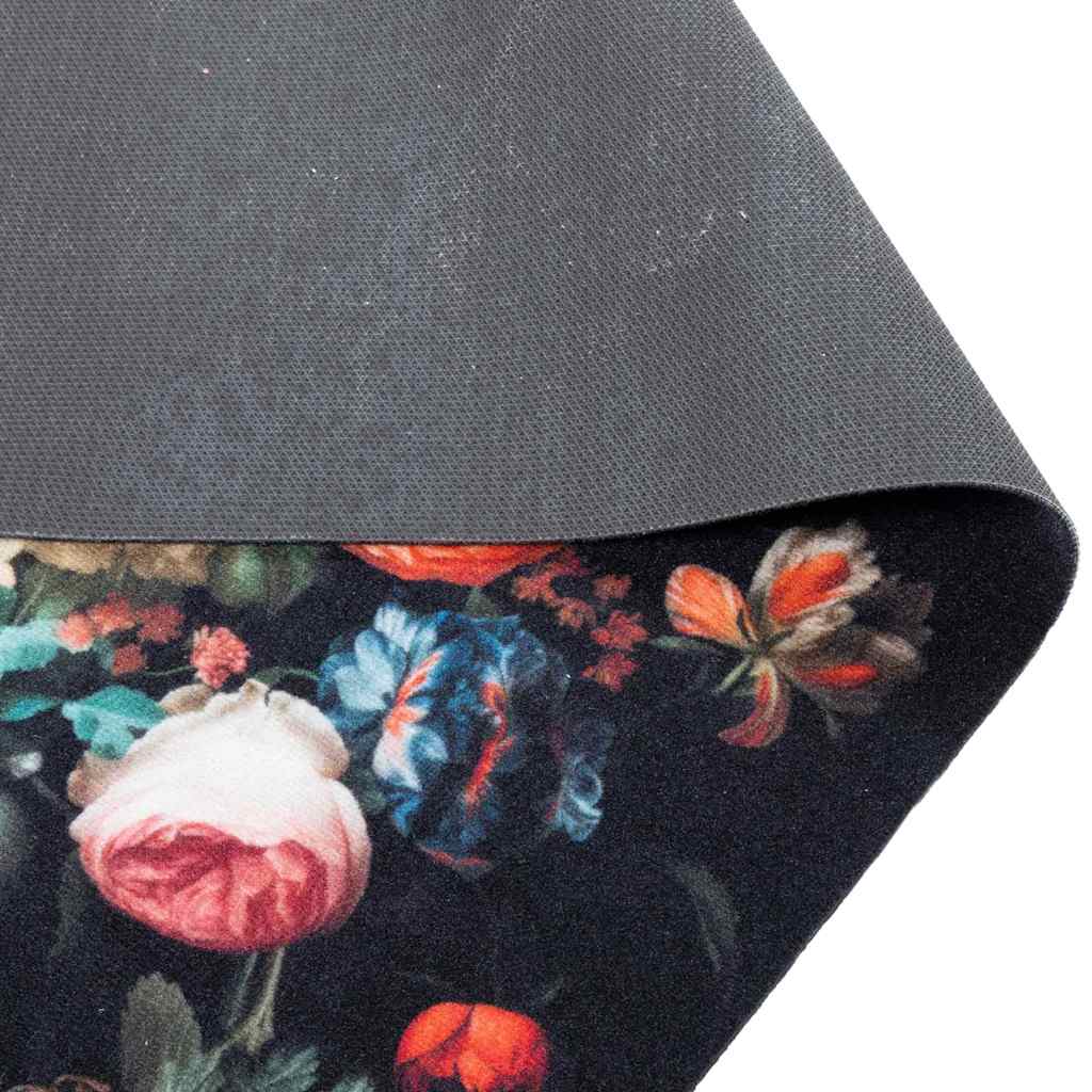 Kitchen Mat Floral Black 300 x 60 cm Velvet