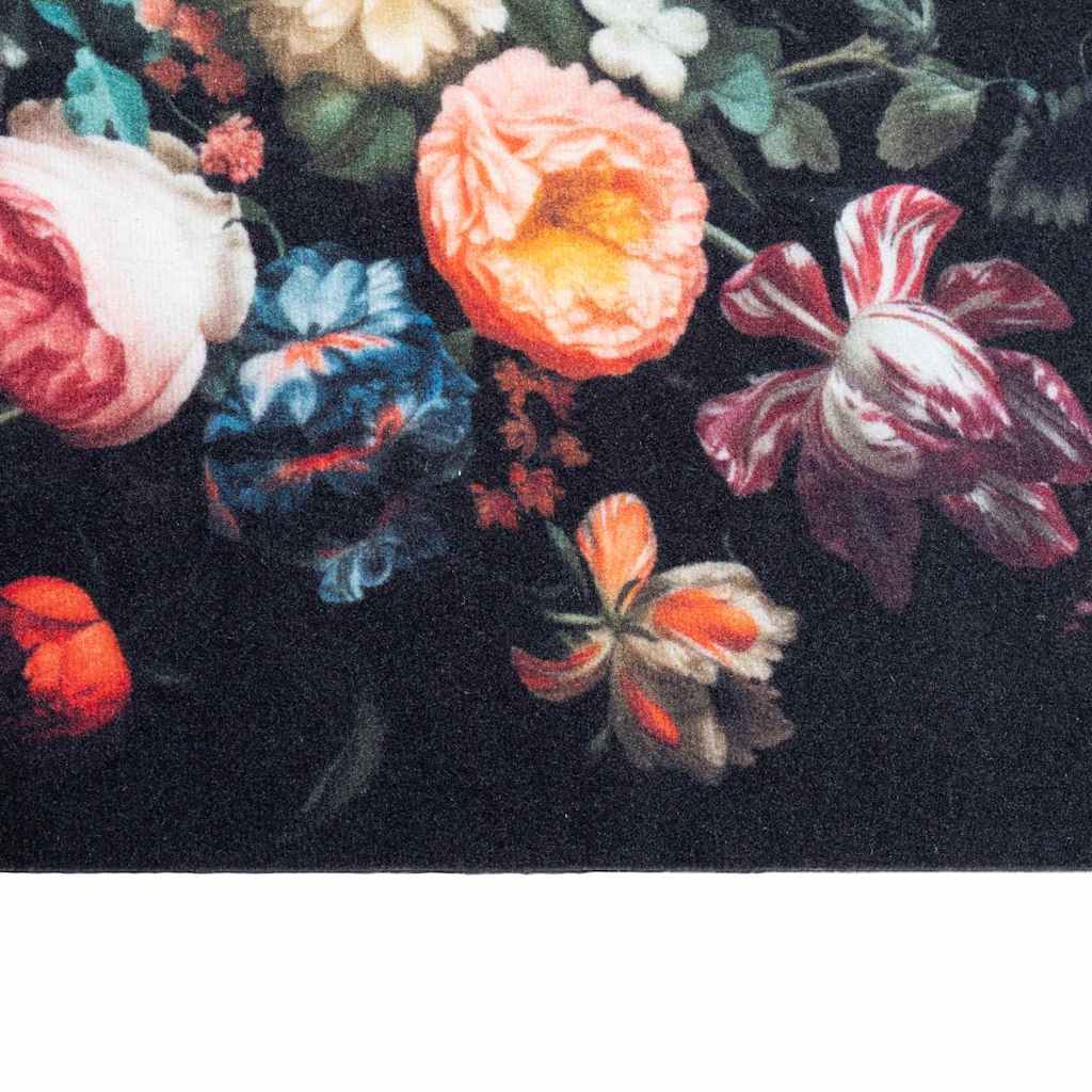 Kitchen Mat Floral Black 300 x 60 cm Velvet