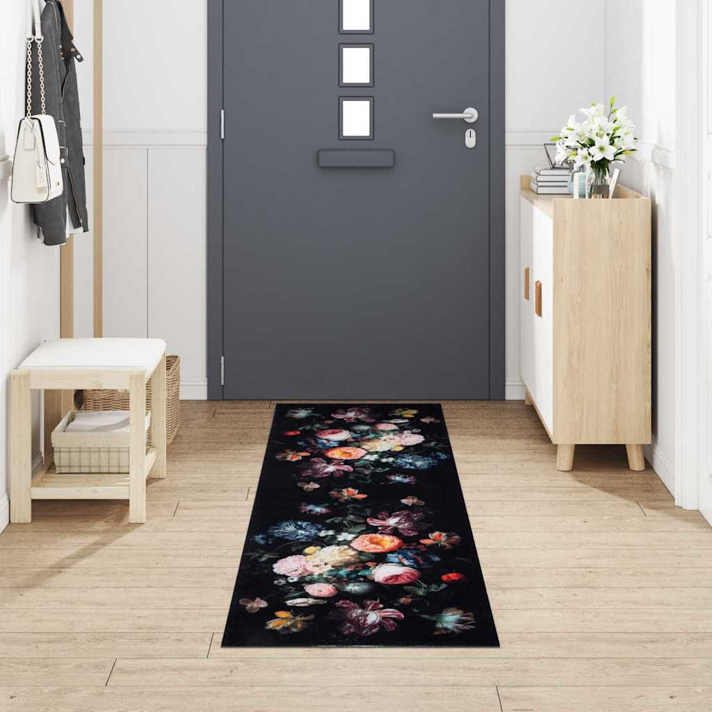 Kitchen Mat Floral Black 300 x 60 cm Velvet