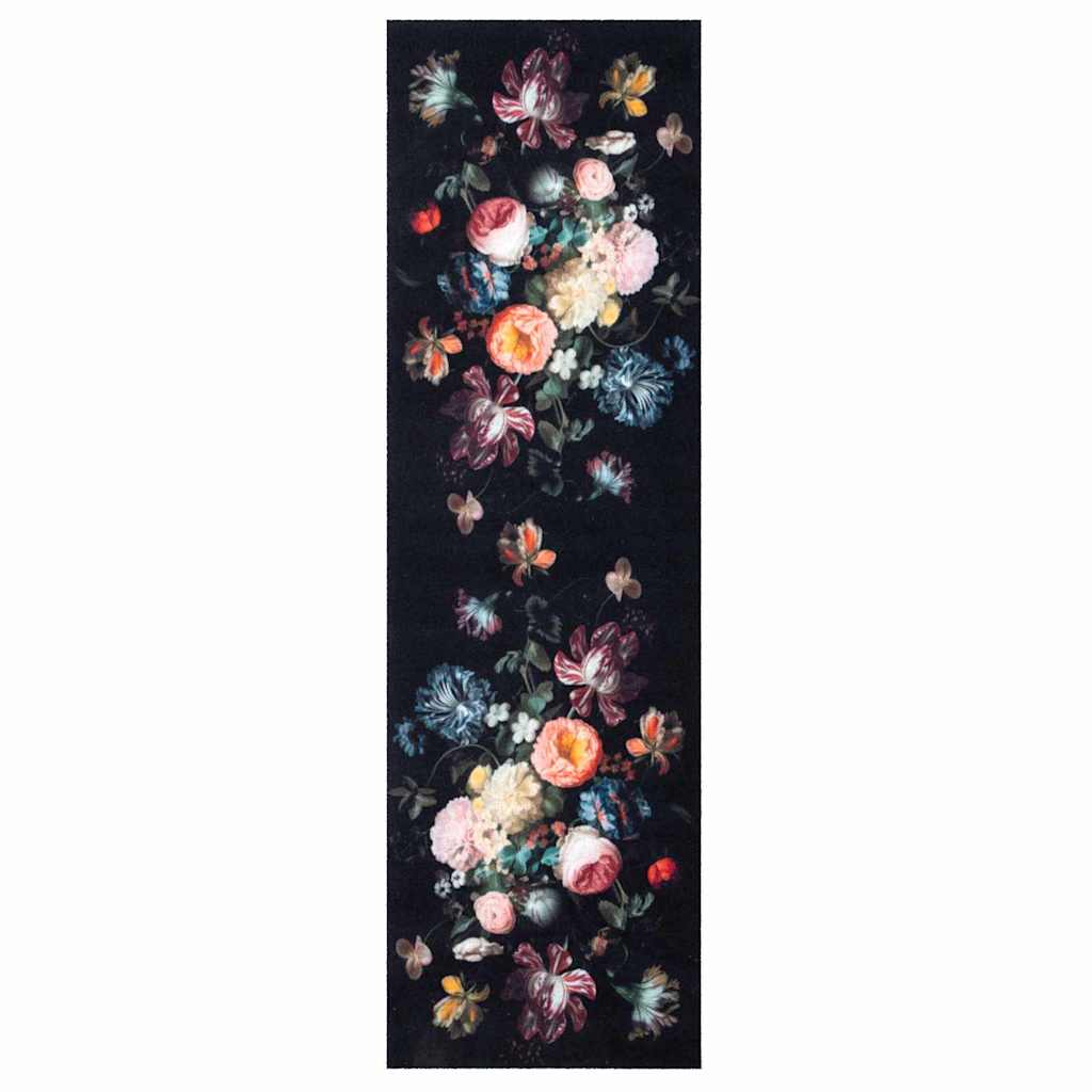 Kitchen Mat Floral Black 300 x 60 cm Velvet
