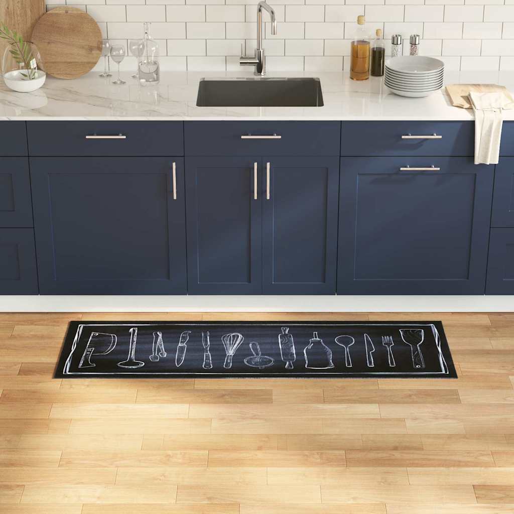 Kitchen Mat Toile Black 150 x 45 cm Velvet