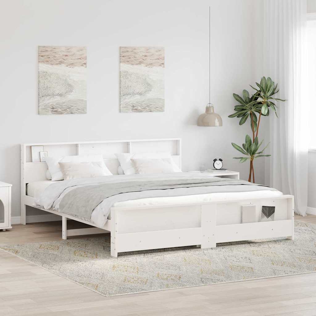 Bed Frame with Headboard White 200 x 200 cm Solid pine wood