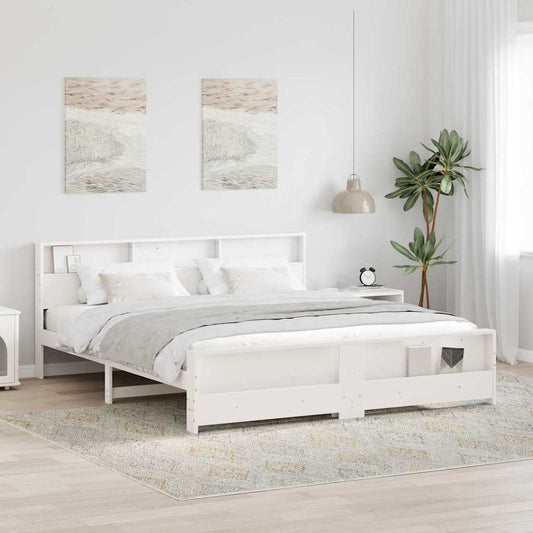 Bed Frame with Headboard White 200 x 200 cm Solid pine wood