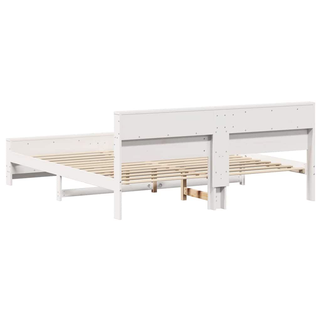 Bed Frame with Headboard White 200 x 200 cm Solid pine wood